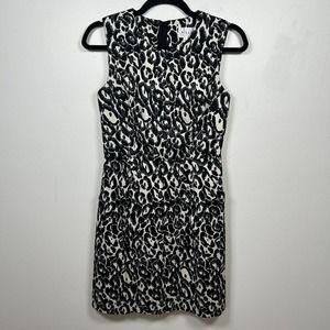 MILLY Mini Dress Black White Gray Animal Print Sleeveless Lined Size 2